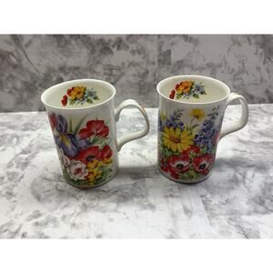 Set of Two Mugs "Summer Garden" or "English Meadow" Fine China-Made in England